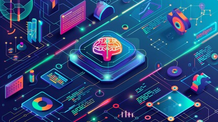Wall Mural - A concept of artificial intelligence based on machine learning, digital technology and cyber minds. AI analysis of social data and future forecasts based on the science of AI.