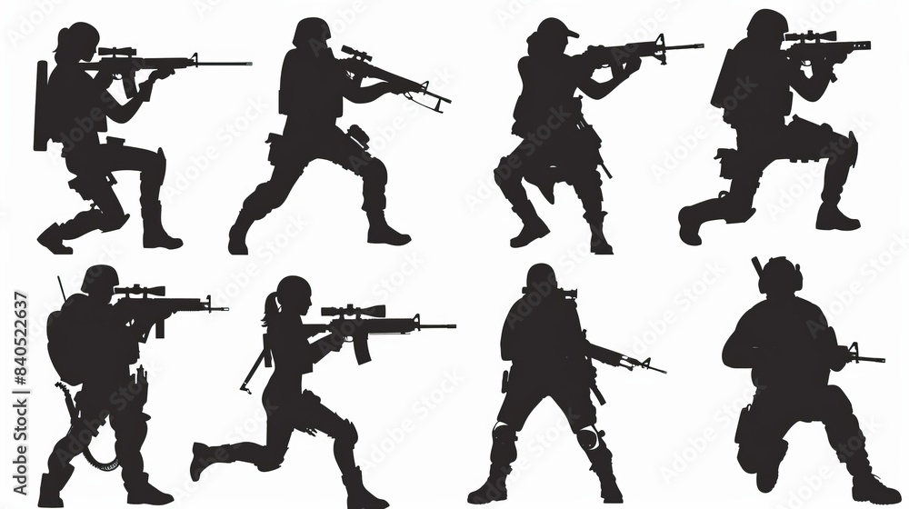 Soldier Using Computer Silhouette Large collection of military silhouettes. Computer game concept. People ...