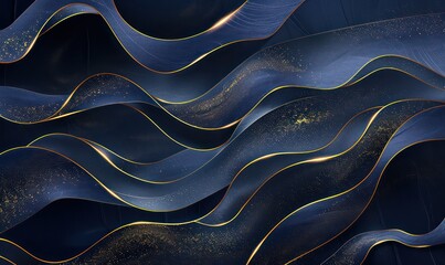 Navy blue Gold abstract wave line arts background . Luxury wallpaper design for prints, wall arts and home decoration, cover and packaging design