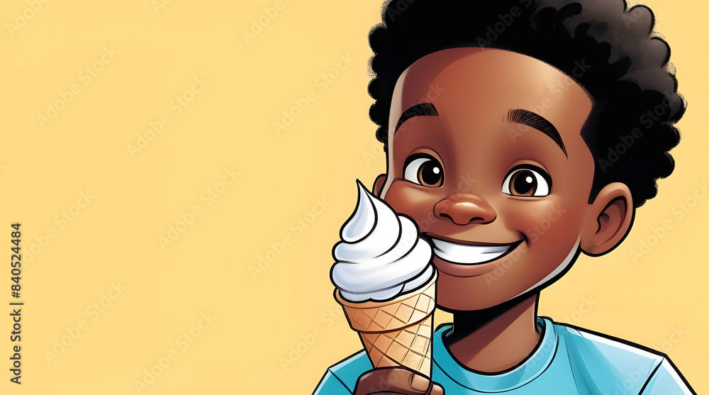 Illustration of a little black boy smiling and holding soft serve ice ...