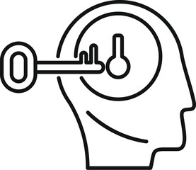 Sticker - Outline vector illustration depicting a key in a human head, symbolizing unlocking of the mind