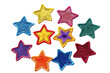 © Sodapeaw - Colorful fabric star patches in a variety of bright colors arranged in a cluster. Ideal for crafts, sewing projects, or decoration.