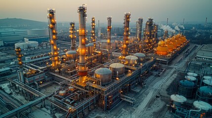 Wall Mural - Chemical plant with large reactors and storage tanks, highlighting the intricate processes of the chemical industry.