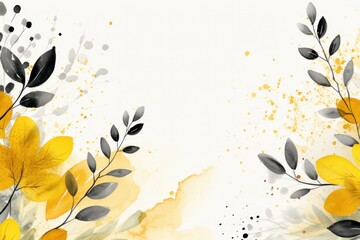 abstract watercolor background, dotted with some tinny minimalism line art of gold leaf and flower at corners
