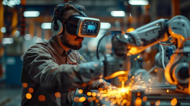 Using VR Glasses to control the robotic welding arm at the factory