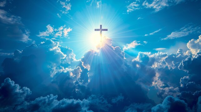Sun rays and clouds with a cross, power of faith image