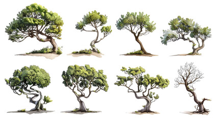 set of arbutus tree with transparent isolated background