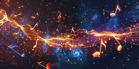 Wall Mural - Astral Orchestra: Music Notes Amongst Celestial Bodies and Cosmic Constellations in Outer Space