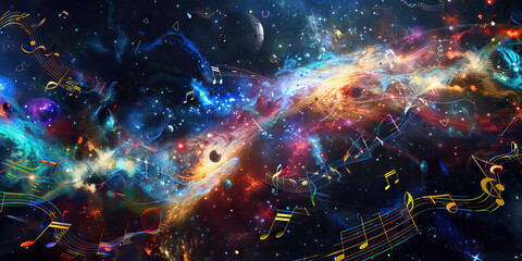 Wall Mural - Astral Orchestra: Music Notes Amongst Celestial Bodies and Cosmic Constellations in Outer Space