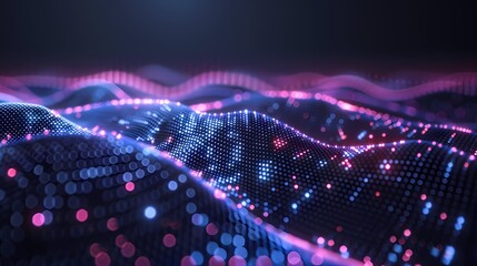 Wall Mural - Digital technology music wave city landscape poster background