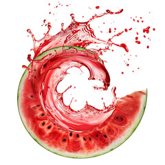 Creative splash of watermelon juice forming a wave shape, isolated on white background. Vibrant color and refreshing concept.