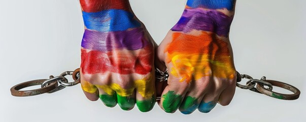 the criminalization of homosexuality is denounced by handcuffed hands