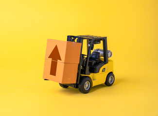 Wall Mural - Forklift with boxes and up arrow. Logistics and product distribution. Increase in freight traffic. Shipment of goods. Warehousing