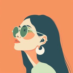 Wall Mural - Women wearing sunglasses. Cute young lady in trendy clothes. Hand drawn modern illustration. Fashion, style concept. Logo, poster, avatar, print template.