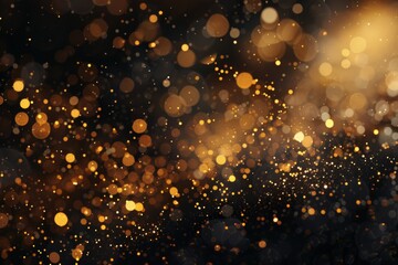 Dark background, gold particles on blurred background with a bokeh effect, dark black and light golden colors, complex details. Explosion and celebration wallpaper