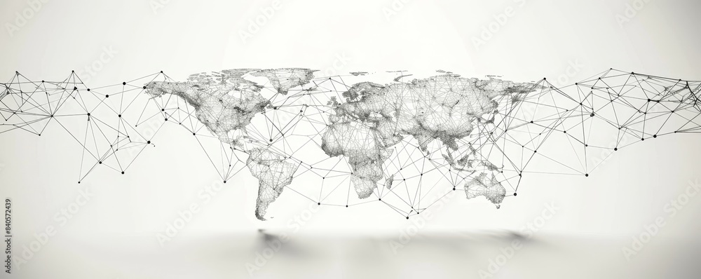 Abstract world map with interconnected nodes on a white background ...
