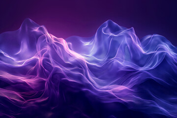 Wall Mural - colorful, flowing transparent silk fabric waves on a dark blue and purple background. generative ai