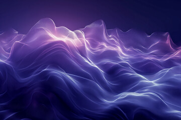 Wall Mural - colorful, flowing transparent silk fabric waves on a purple and dark blue background. generative ai