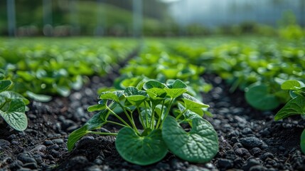 Wall Mural - a close-up of a wasabi plant growing in a field.