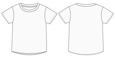 Short Sleeve baby T shirt Tops Technical fashion flat sketch  front and back view  Vector illustration template For kids