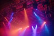 © Mamstock - A Live stage production overhead trusses and lighting in a live venue. Stage rigging equipment