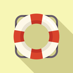 Canvas Print - Minimalist flat design of a red and white lifebuoy with shadow on a yellow background