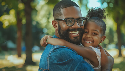 Wall Mural - A man and a little girl are smiling at the camera