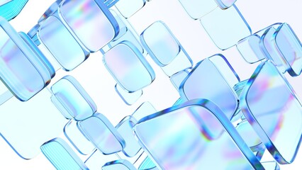 Abstract glass blocks, geometric background design, 3d render