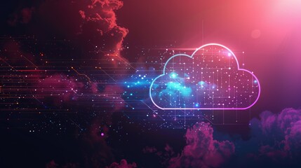 Wall Mural - concept of cloud computing or IOT, graphic of dotted line combined with cloud shape and futuristic element AI generated