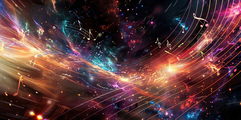 Wall Mural - Celestial Harmonies: Music Notes Drifting Through Celestial Bodies and Cosmic Phenomena