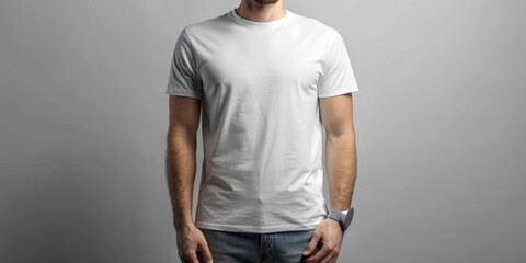 Cyborg wearing a plain white t-shirt for clothing mockup, cyborg, white shirt, mockup, stock photo, clothing, futuristic