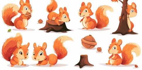 Wall Mural - Here's a funny cartoon squirrel set in a variety of situations