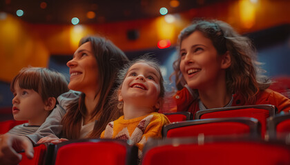 Wall Mural - A woman and a child are sitting in a theater