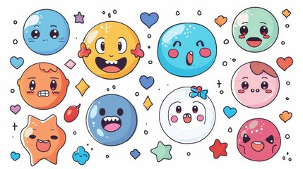 Wall Mural - An adorable, anime, art, avatar, big set, cartoon, character, chat, collection, comic, concept, crazy, cry, cute, design, doodle, emoji, emoticon, emotion, expression, face, feeling, fun, funny,