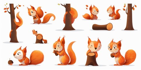 Wall Mural - Cartoon squirrel in various situations in this funny set