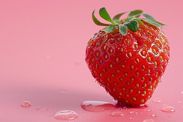 Wall Mural - Wet strawberry on pink