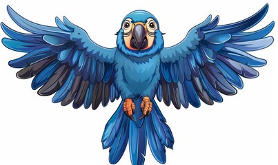 Wall Mural - The cartoon depicts a smiling blue macaw or parrot flapping its wings.