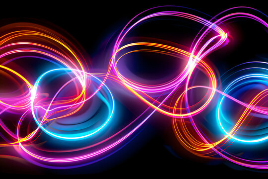 Electric neon swirls in a modern abstract composition. Contemporary design on black background.