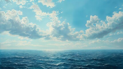 serene ocean horizon blending into endless sky seaside getaway from modern world oil painting