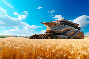 Poster - Futuristic autinomous combine harvester. Smart farming concept