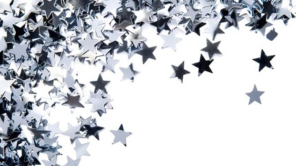 shimmering silver confetti stars on white background celebration overlay graphic