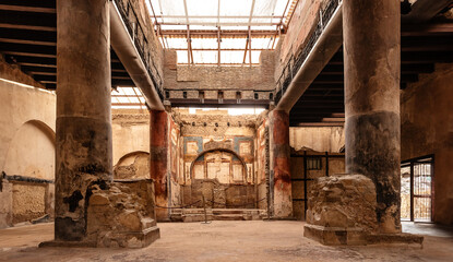 The ruins of the ancient city of Herculaneum, located at the foot of Mount Vesuvius.  