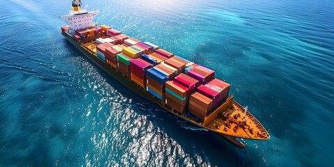 Wall Mural - Vibrant cargo ship sailing through azure waters with colorful containers. Concept Ship Photography, Cargo Vessels, Shipping Industry, Colorful Containers, Marine Transportation