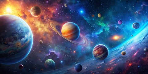 Wall Mural - Cinematic galaxy with vibrant planets and stars, galaxy, cinematic, vibrant, planets, stars, space, universe, astronomy