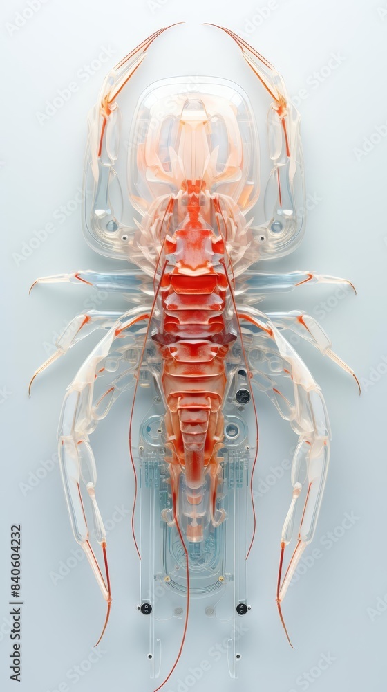 Shrimp exoskeleton flat design top view ocean creature 3D render ...
