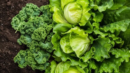 fresh lettuce and freshly cut kale on the ground generative ai