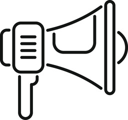 Poster - Black outline vector icon representing a megaphone with an attached microphone