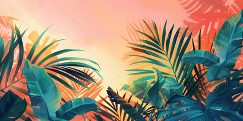 Wall Mural - panorama view of tropical nature of flower and leaves summer abstract background. generative ai.