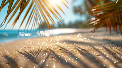 Wall Mural - Defocused Palm Fronds Cast Shadows on Sunny Beach Sand