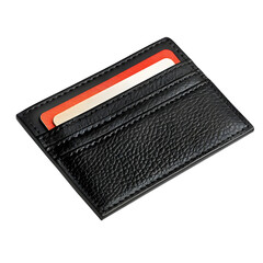 black leather cardholder isolated on transparent background. generative ai